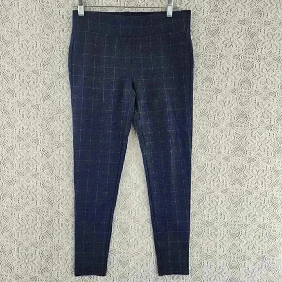 Loft‎ Plaid Pull on Navy Blue Legging Women's S - Picture 1 of 7